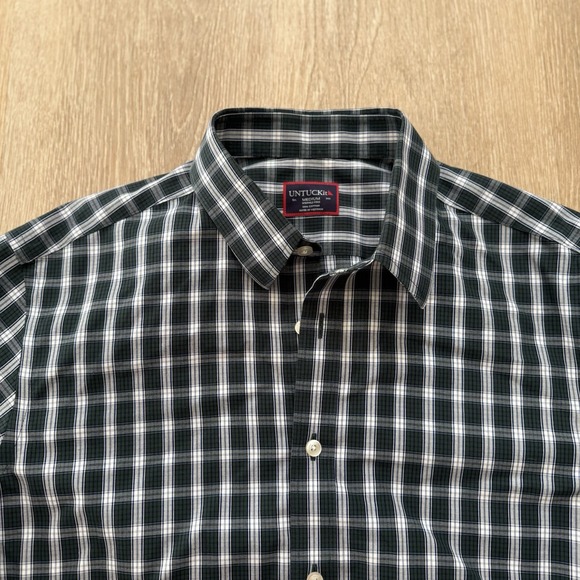 UNTUCKit Shirt Green Blue Plaid Wrinkle Free Cotton Button Up Men's Medium - Picture 3 of 4